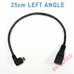 25cm Micro USB Left angle L-shape adapter video cable for Street Guardian SGZC12RC, Thinkware F750 ( SHIELDED )